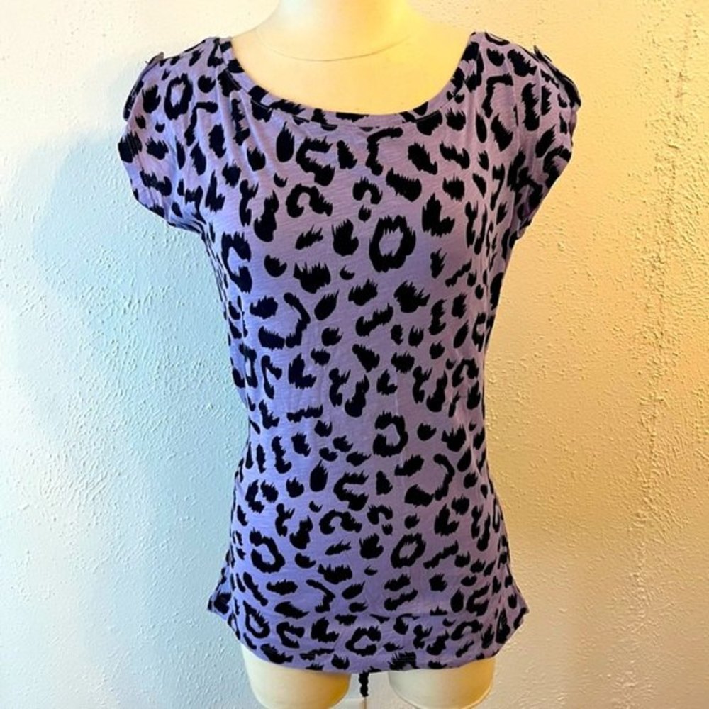 H&M Purple Leopard Short Sleeve Tunic Top With Sash Size 4 - Picture 1 of 6